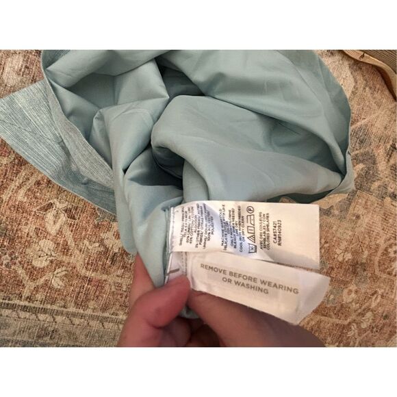 LOFT Linen SEA BLUE W/ SILVER THREADS, Button, Mini Skirt, SIZE 8 - Picture 8 of 9